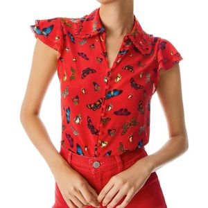 Alice + Olivia Martell Butterfly Blouse- Red size Medium